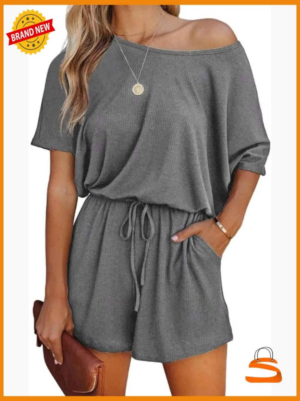Women's Off Shoulder Jumpsuit Romper Short Sleeve Loose Fit Casual Summer One